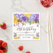 紫と黄色の花の誕生日パーティー スタンダードカクテルナプキン (インサイチュ)