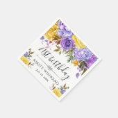 紫と黄色の花の誕生日パーティー スタンダードカクテルナプキン (角)