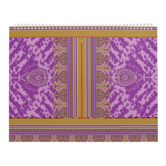 紫と黄色の葉を持つクロスステッチの模様 カレンダー (カバー)