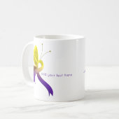 紫と黄色の認識度リボン蝶 コーヒーマグカップ (正面左)