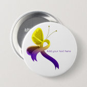 紫と黄色の認識度リボン蝶 缶バッジ (正面&裏面)