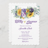 紫と黄色の赤ちゃんシャワー招待状 招待状 (正面/裏面)