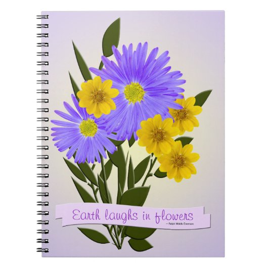 紫と黄色の野花パーソナライズされた ノートブック (正面)