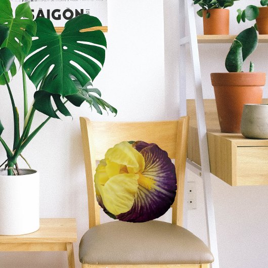 紫と黄色の髭の虹彩フローラ ラウンドクッション