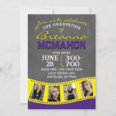 紫と黄色の黒板フィルムストリップ卒業式 招待状 (正面)