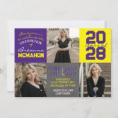 紫と黄色の黒板3写真卒業 招待状 (正面)