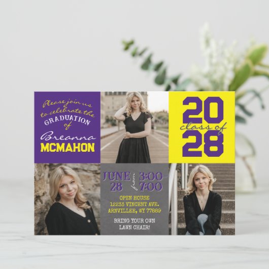 紫と黄色の黒板3写真卒業 招待状 (スタンド正面)