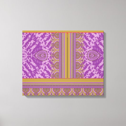 紫と黄色のbを持つクロスステッチ模様 キャンバスプリント (正面)