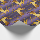 紫と黄金のトナカイのメリークリスマス ラッピングペーパー (角)