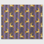 紫と黄金のトナカイのメリークリスマス ラッピングペーパー (フラット)