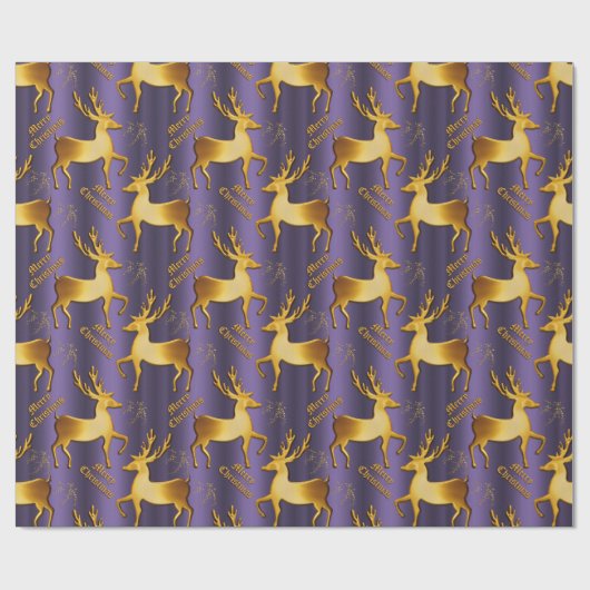 紫と黄金のトナカイのメリークリスマス ラッピングペーパー (フラット)