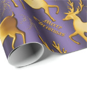 紫と黄金のトナカイのメリークリスマス ラッピングペーパー (ロールコーナー)