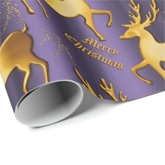 紫と黄金のトナカイのメリークリスマス ラッピングペーパー (ロールコーナー)