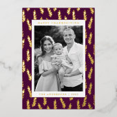 紫と黄金の葉の写真サンクスギビング 箔シーズンカード (正面)