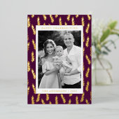 紫と黄金の葉の写真サンクスギビング 箔シーズンカード (立ち正面)