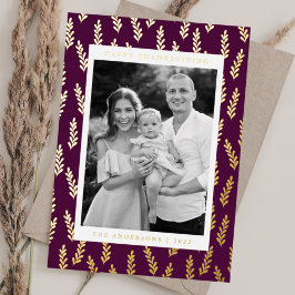 紫と黄金の葉の写真サンクスギビング 箔シーズンカード