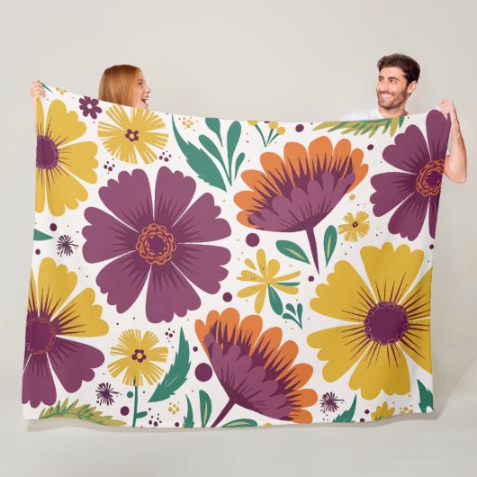 紫と黄鮮やかの開花を持つフローラ フリースブランケット (インサイチュ)