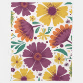 紫と黄鮮やかの開花を持つフローラ フリースブランケット (正面)