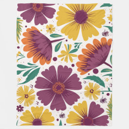 紫と黄鮮やかの開花を持つフローラ フリースブランケット