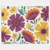 紫と黄鮮やかの開花を持つフローラ フリースブランケット (正面(横))