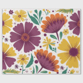 紫と黄鮮やかの開花を持つフローラ ラッピングペーパー (フラット)