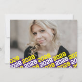 紫と黄4枚の写真卒業のお知らせ 招待状 (裏面)