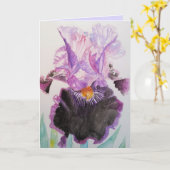 紫と黒のアイリスウォーターカラー誕生日カード カード (黄色い花)