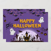 紫と黒のイラスト ハロウィン シーズンカード (正面/裏面)