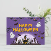 紫と黒のイラスト ハロウィン シーズンカード (スタンド正面)