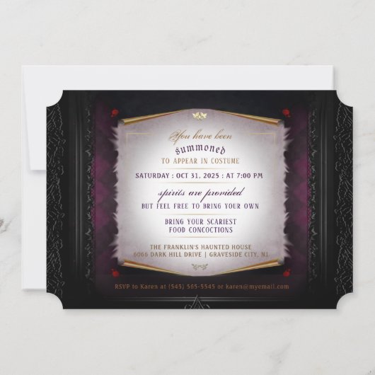 紫と黒のエレガントハローウィンパーティ 招待状 (裏面)