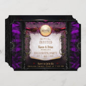 紫と黒のエレガントハローウィンパーティ 招待状 (正面/裏面)