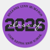 紫と黒のカスタマイズできる卒業シール ラウンドシール (正面)