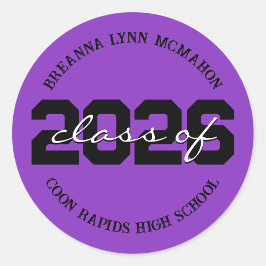 紫と黒のカスタマイズできる卒業シール ラウンドシール