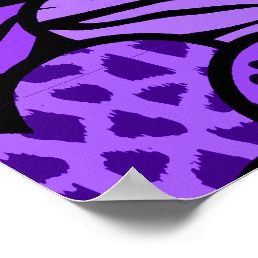 紫と黒のガーリーアニマルプリントハート ポスター (角)