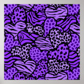 紫と黒のガーリーアニマルプリントハート ポスター (正面)