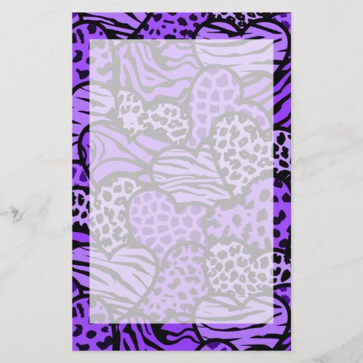 紫と黒のガーリーアニマルプリントハート 便箋 (正面)