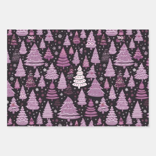 紫と黒のクリスマスツリークリスマス ラッピングペーパーシート (正面3)