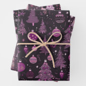 紫と黒のクリスマスツリークリスマス ラッピングペーパーシート (インサイチュ)