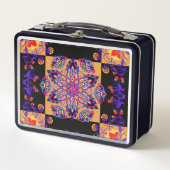 紫と黒のグラフィックアートワーク、バイオレット自然 メタルランチボックス (正面)