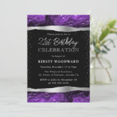 紫と黒のグリッターきらめく21st誕生日 招待状 (スタンド正面)