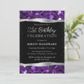 紫と黒のグリッターきらめく21st誕生日 招待状 (スタンド正面)