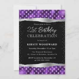 紫と黒のグリッタードット21st誕生日 招待状