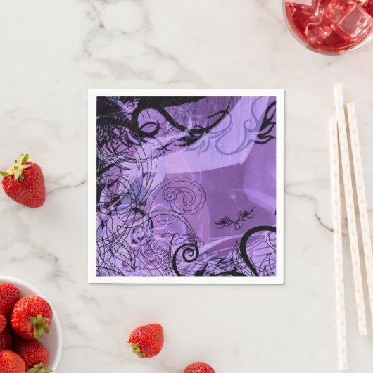 紫と黒のゴシックパターンナプキン スタンダードカクテルナプキン (インサイチュ)