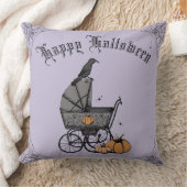 紫と黒のゴシック様式ハッピーハローウィン クッション (ブランケット)