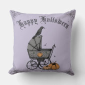 紫と黒のゴシック様式ハッピーハローウィン クッション (正面)