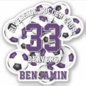 紫と黒のサッカーボールが集まったチーム名 シール (正面)