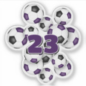 紫と黒のサッカーボール ステッカー(背番号入り) シール (正面)