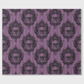 紫と黒のスカルパタビクトリアンーンのハロウィン ラッピングペーパー (フラット)
