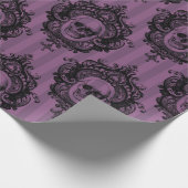 紫と黒のスカルパタビクトリアンーンのハロウィン ラッピングペーパー (角)