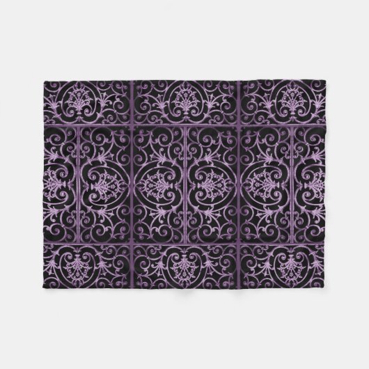 紫と黒のスクロールワーク フリースブランケット (正面(横))